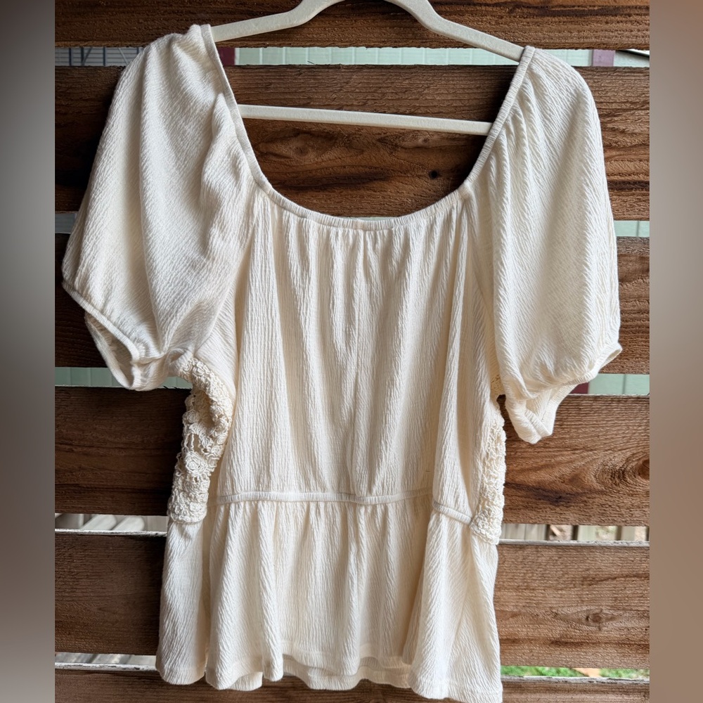 Boho Cottagecore Lace Blouse XL | Crochet Embroidered Peplum Top - Picture 7 of 7